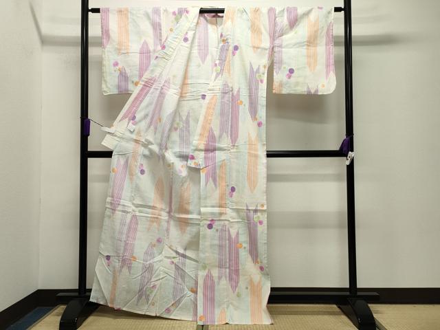 平和屋着物∴夏物 綿紅梅 浴衣 矢羽根吉祥丸文 金彩 綿 逸品 CABG4107gh