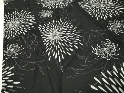 平和屋着物∴夏物 綿紅梅 浴衣 乱菊花文 黒地 金彩 綿 逸品 CABG4110gh