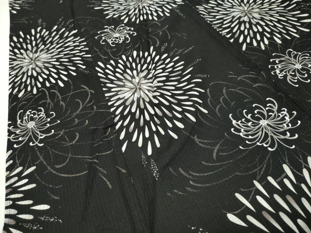 平和屋着物∴夏物 綿紅梅 浴衣 乱菊花文 黒地 金彩 綿 逸品 CABG4110gh