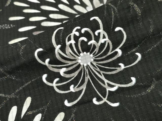 平和屋着物∴夏物 綿紅梅 浴衣 乱菊花文 黒地 金彩 綿 逸品 CABG4110gh