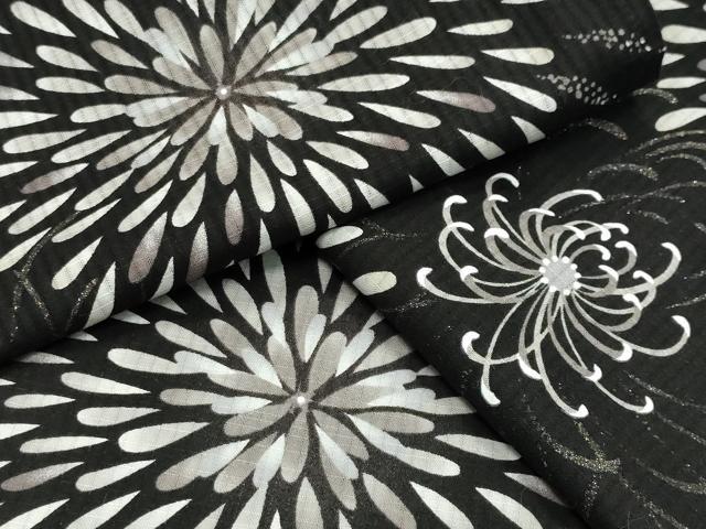 平和屋着物∴夏物 綿紅梅 浴衣 乱菊花文 黒地 金彩 綿 逸品 CABG4110gh