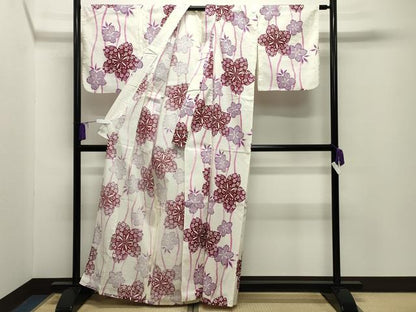 平和屋着物∴夏物 綿紅梅 浴衣 立涌舞桜文 綿 逸品 CABG4111gh