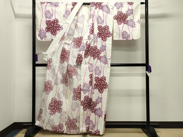 平和屋着物∴夏物 綿紅梅 浴衣 立涌舞桜文 綿 逸品 CABG4111gh