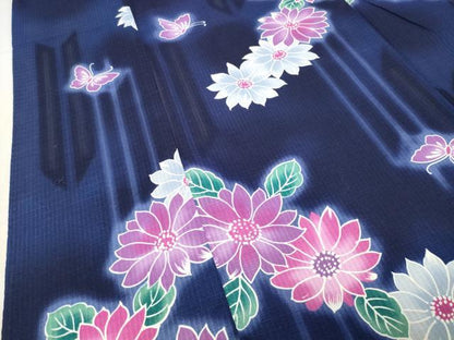 平和屋着物∴夏物　綿紅梅　浴衣　矢羽根舞蝶花文　綿　逸品　CABG4112gh