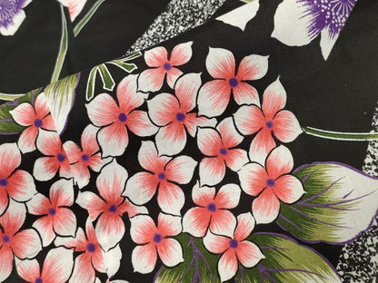 平和屋着物∴夏物　浴衣　斜線花文　黒地　綿　逸品　CABG4117gh