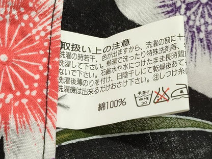 平和屋着物∴夏物　浴衣　斜線花文　黒地　綿　逸品　CABG4117gh