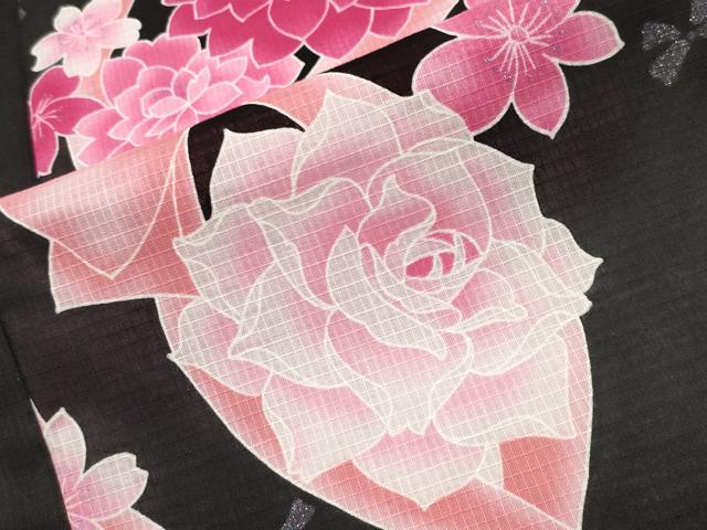 平和屋着物∴夏物 綿紅梅 浴衣 リボン 舞花文 黒地 銀彩 綿 逸品 CABG4119gh
