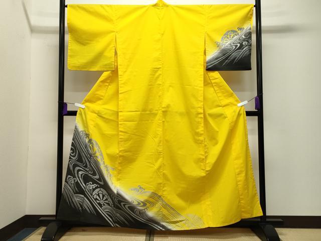 平和屋着物∴夏物 浴衣 訪問着 片輪車文 暈し染め 銀彩 綿 逸品 CABG4126gh