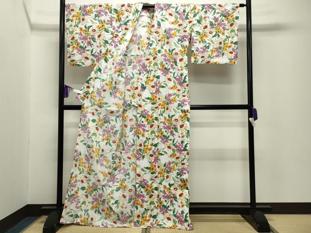 平和屋着物∴夏物　ファッションデザイナー 花井幸子　浴衣　草花文　綿　逸品　CABG4128gh