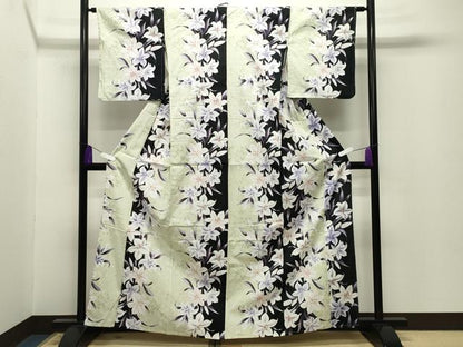 平和屋着物∴夏物 浴衣 草花間道 黒地 綿 逸品 CABG4129gh
