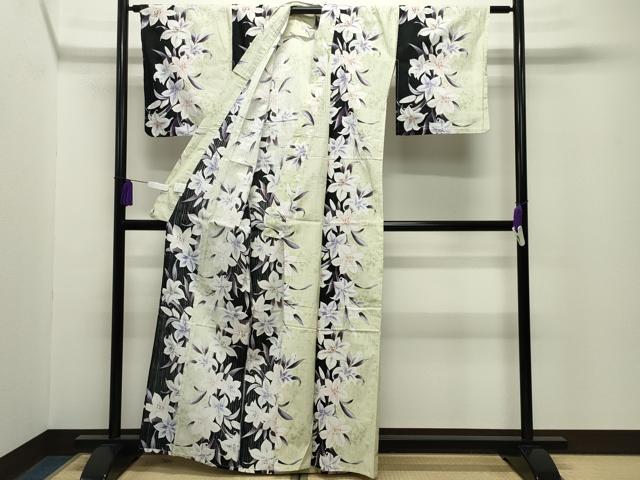 平和屋着物∴夏物 浴衣 草花間道 黒地 綿 逸品 CABG4129gh