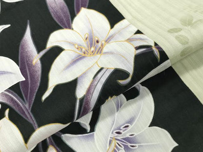 平和屋着物∴夏物 浴衣 草花間道 黒地 綿 逸品 CABG4129gh