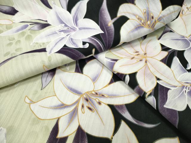 平和屋着物∴夏物 浴衣 草花間道 黒地 綿 逸品 CABG4129gh