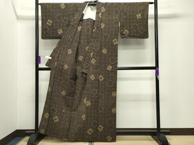 平和屋着物∴夏物 浴衣 隈取 紗綾形菱文 黒地 綿 逸品 CABG4130gh