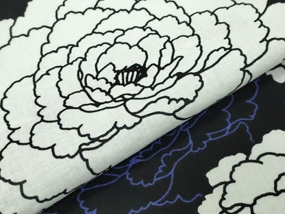 平和屋着物∴夏物　浴衣　牡丹花文　黒地　綿　逸品　CABG4134gh