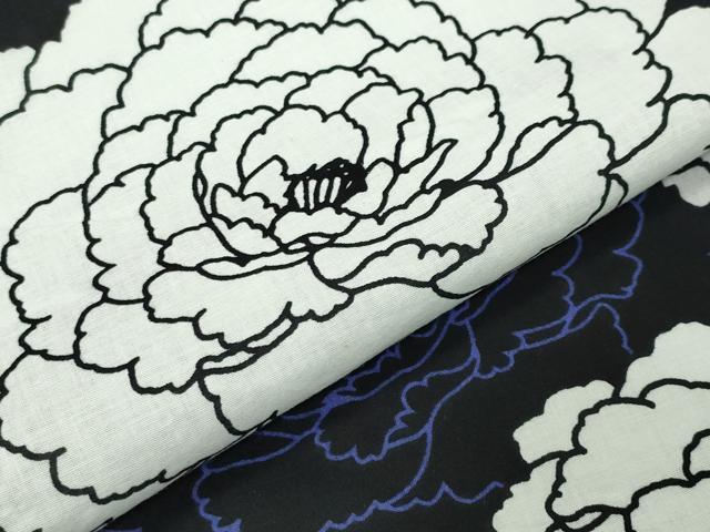平和屋着物∴夏物　浴衣　牡丹花文　黒地　綿　逸品　CABG4134gh