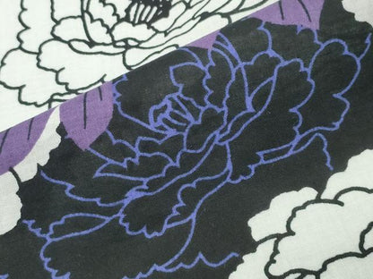 平和屋着物∴夏物　浴衣　牡丹花文　黒地　綿　逸品　CABG4134gh