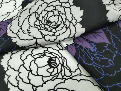 平和屋着物∴夏物　浴衣　牡丹花文　黒地　綿　逸品　CABG4134gh