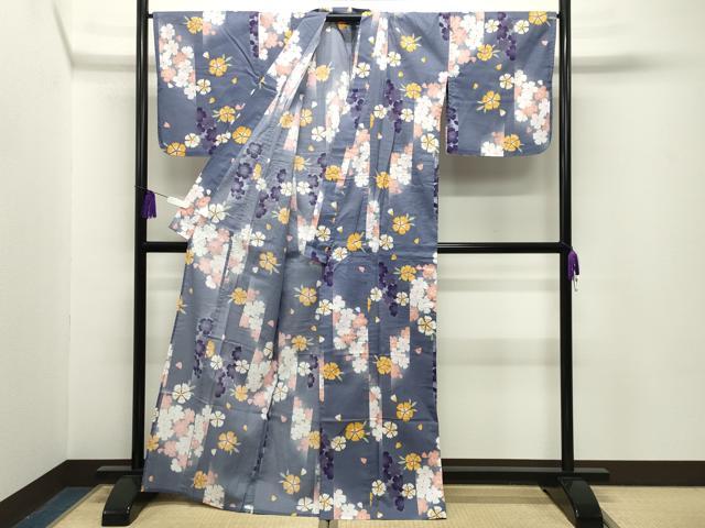 平和屋着物∴夏物 浴衣 舞桜文 綿 逸品 CABG4135gh