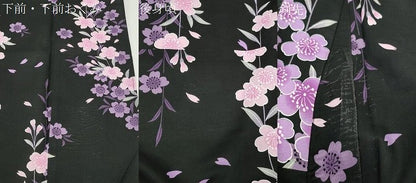 平和屋着物∴夏物 浴衣 舞桜文 黒地 綿 逸品 CABG4136gh