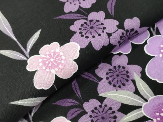 平和屋着物∴夏物 浴衣 舞桜文 黒地 綿 逸品 CABG4136gh