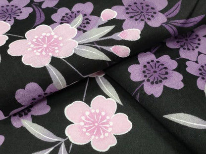 平和屋着物∴夏物 浴衣 舞桜文 黒地 綿 逸品 CABG4136gh
