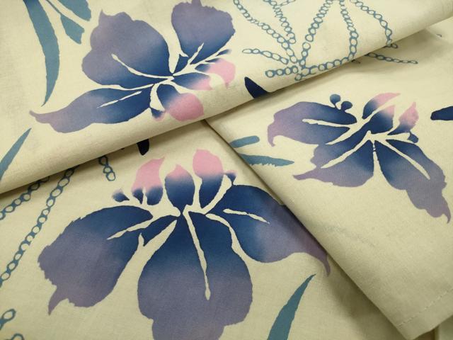 平和屋着物∴夏物 浴衣 杜若 麻の葉文様 綿 逸品 CABG4137gh