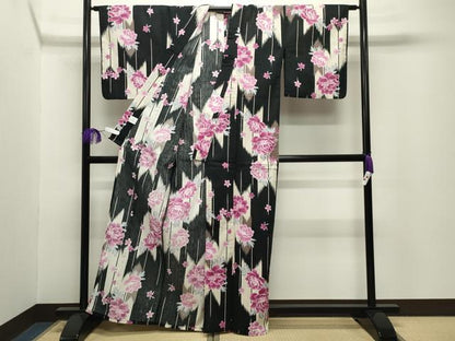 平和屋着物∴夏物 浴衣 矢羽根牡丹桜文 綿 逸品 CABG4140gh