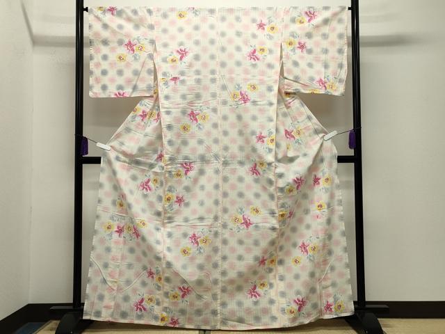 平和屋着物∴夏物 H・L（アッシュエル） HENRI-LUC CHAPUIS 浴衣 草花丸文 綿 逸品 CABG4146gh