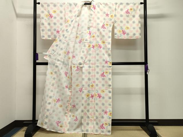 平和屋着物∴夏物 H・L（アッシュエル） HENRI-LUC CHAPUIS 浴衣 草花丸文 綿 逸品 CABG4146gh