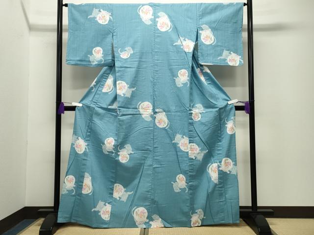 平和屋着物∴夏物 浴衣 猫 金魚 綿 逸品 CABG4147gh