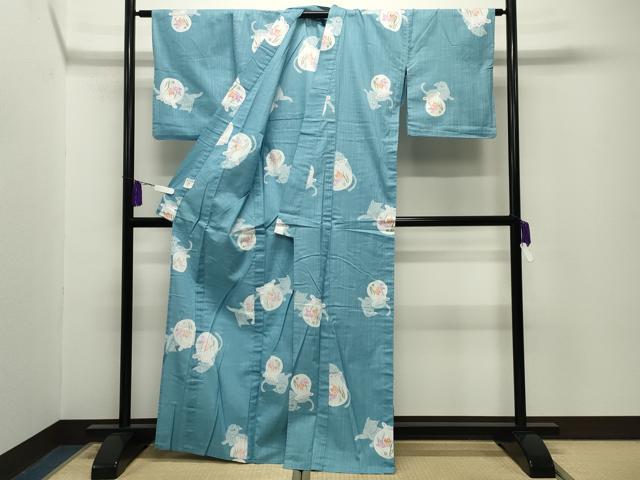 平和屋着物∴夏物 浴衣 猫 金魚 綿 逸品 CABG4147gh