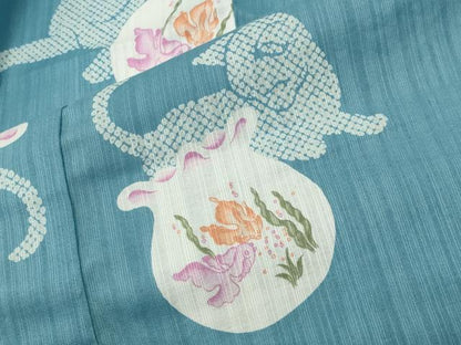 平和屋着物∴夏物 浴衣 猫 金魚 綿 逸品 CABG4147gh