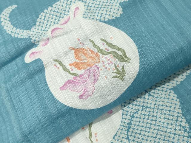 平和屋着物∴夏物 浴衣 猫 金魚 綿 逸品 CABG4147gh