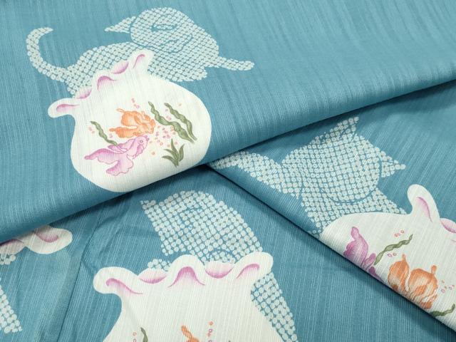 平和屋着物∴夏物 浴衣 猫 金魚 綿 逸品 CABG4147gh