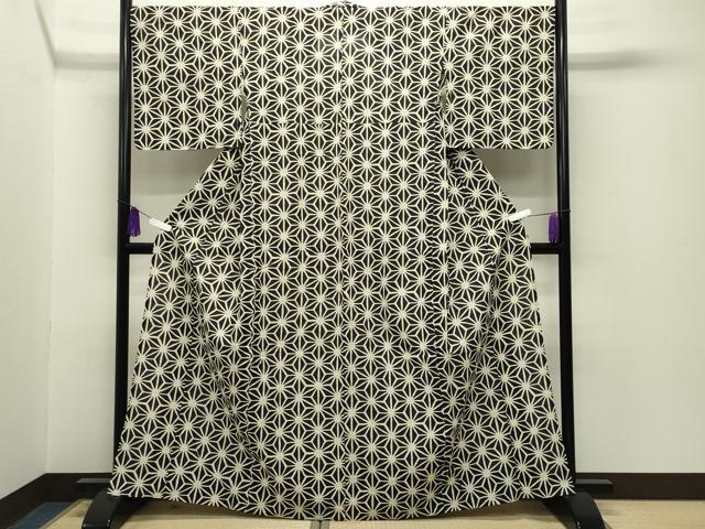 平和屋着物∴夏物 浴衣 麻の葉文様 綿麻 逸品 CABG4148gh