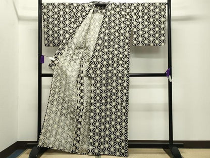平和屋着物∴夏物 浴衣 麻の葉文様 綿麻 逸品 CABG4148gh