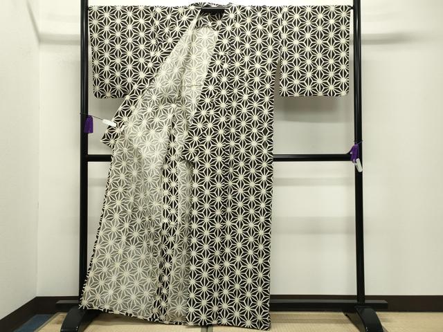 平和屋着物∴夏物 浴衣 麻の葉文様 綿麻 逸品 CABG4148gh