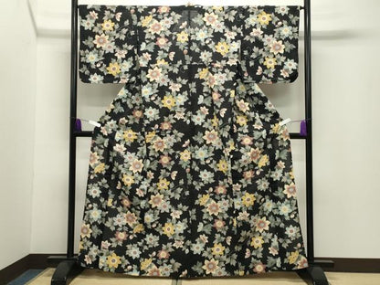 平和屋着物∴夏物 こむさでもーど・COMME CA DU MODE 浴衣 花唐草文 黒地 綿麻 逸品 CABG4153gh