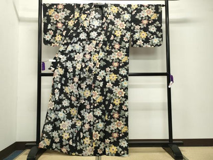 平和屋着物∴夏物 こむさでもーど・COMME CA DU MODE 浴衣 花唐草文 黒地 綿麻 逸品 CABG4153gh