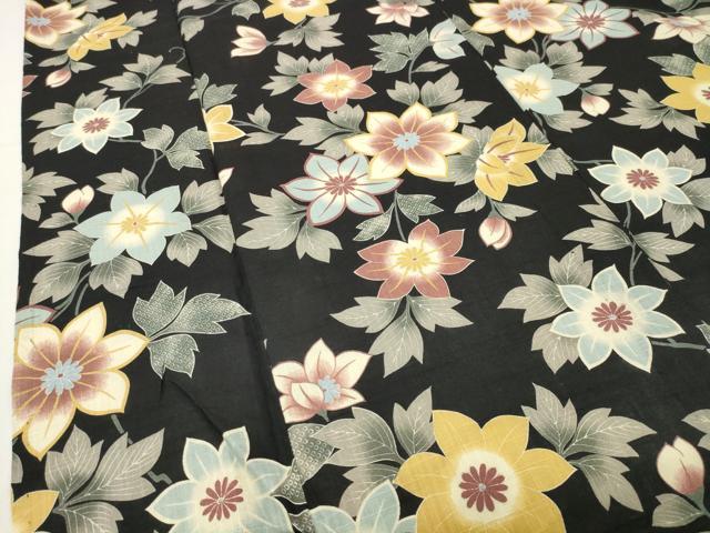 平和屋着物∴夏物 こむさでもーど・COMME CA DU MODE 浴衣 花唐草文 黒地 綿麻 逸品 CABG4153gh