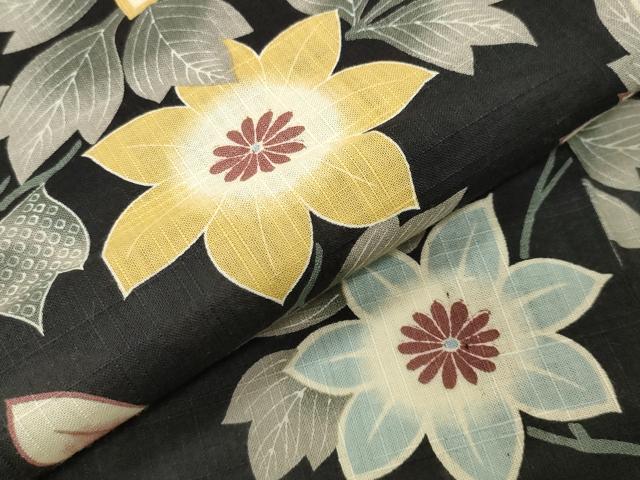 平和屋着物∴夏物 こむさでもーど・COMME CA DU MODE 浴衣 花唐草文 黒地 綿麻 逸品 CABG4153gh