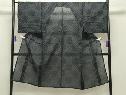 平和屋着物∴夏物 男性 浴衣 市松斜線文 黒地 綿 逸品 CABG4164gh