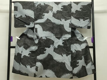 平和屋着物∴夏物　男性　浴衣　鷹　黒地　綿　逸品　CABG4165gh