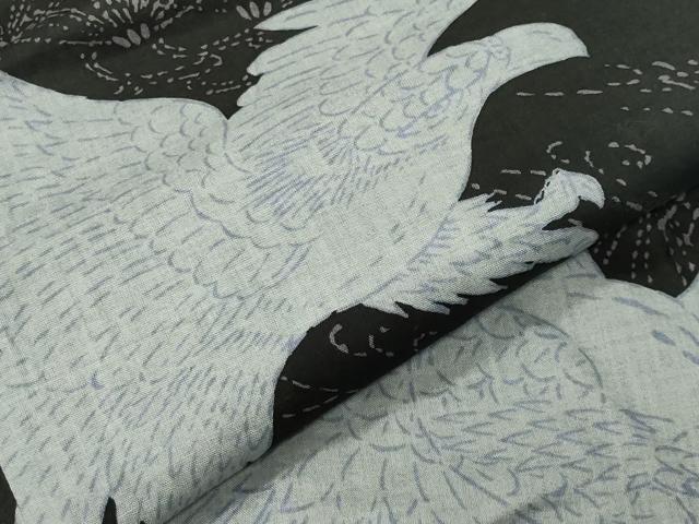 平和屋着物∴夏物　男性　浴衣　鷹　黒地　綿　逸品　CABG4165gh