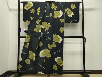 平和屋着物∴夏物　ファッションデザイナー　コシノジュンコ　浴衣　薔薇　黒地　綿　逸品　CABG4172gh