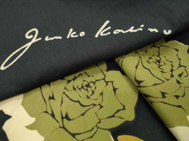 平和屋着物∴夏物　ファッションデザイナー　コシノジュンコ　浴衣　薔薇　黒地　綿　逸品　CABG4172gh