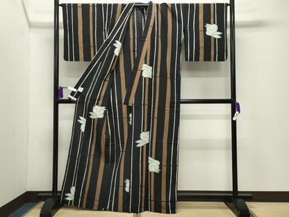 平和屋着物∴夏物 tsumori chisato 浴衣 訪問着 兎 縞 黒地 綿 逸品 CABG4174gh