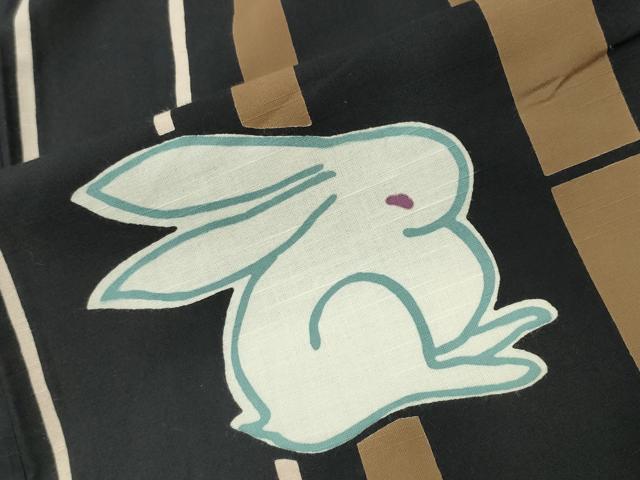 平和屋着物∴夏物 tsumori chisato 浴衣 訪問着 兎 縞 黒地 綿 逸品 CABG4174gh