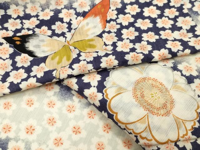 平和屋着物∴夏物　浴衣　舞蝶桜文　やまと誂製　綿　逸品　CABG4177gh